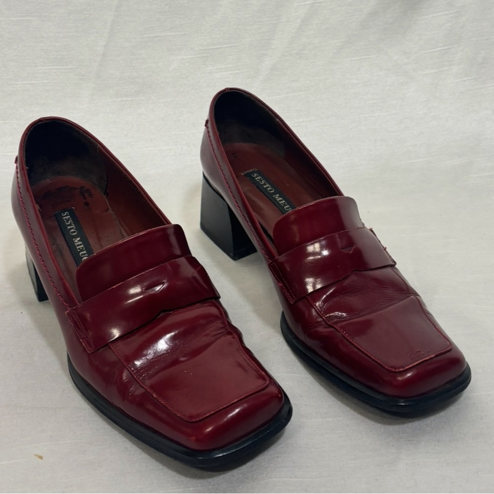 Sesto Meucci Deep Red Block Heel Loafers